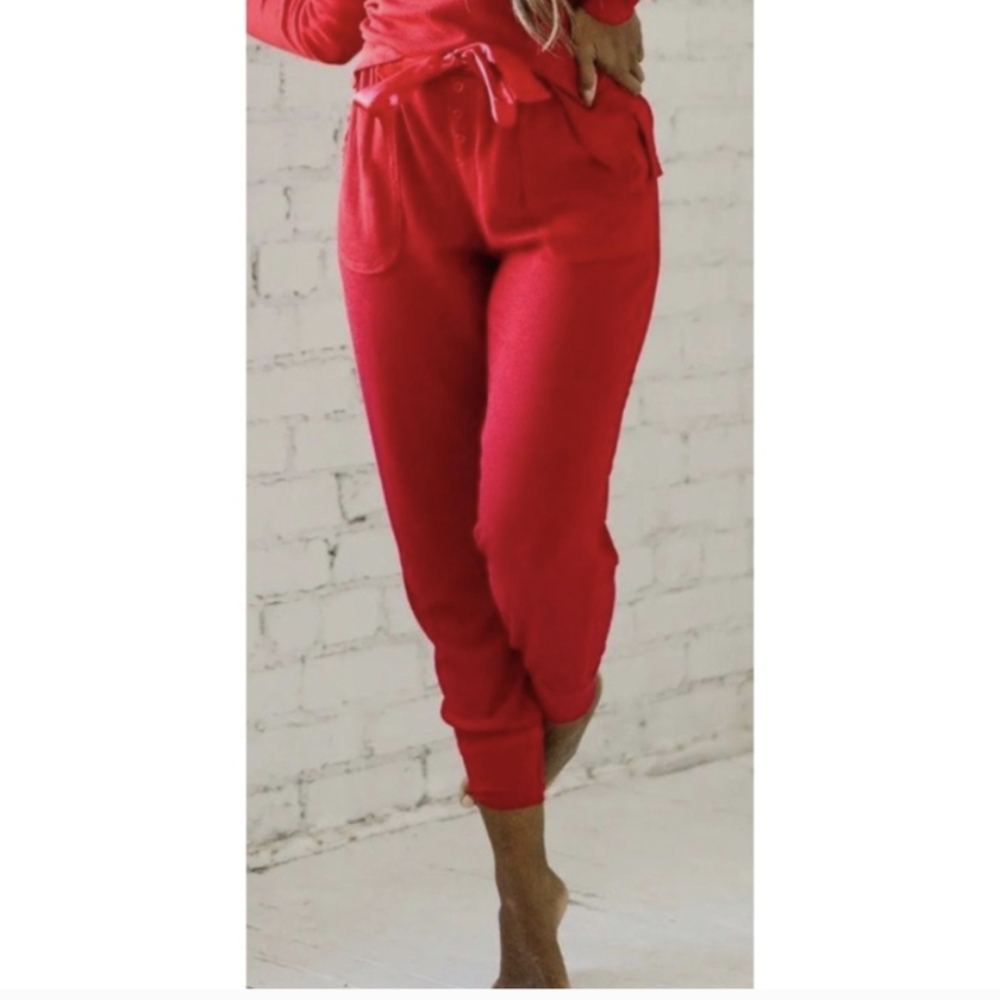 ZYIA Active Don't Wake Me Thermal Waffle Knit Joggers Red Medium